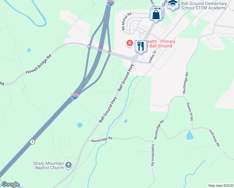 map of restaurants, bars, coffee shops, grocery stores, and more near 7845 Ball Ground Highway in Ball Ground
