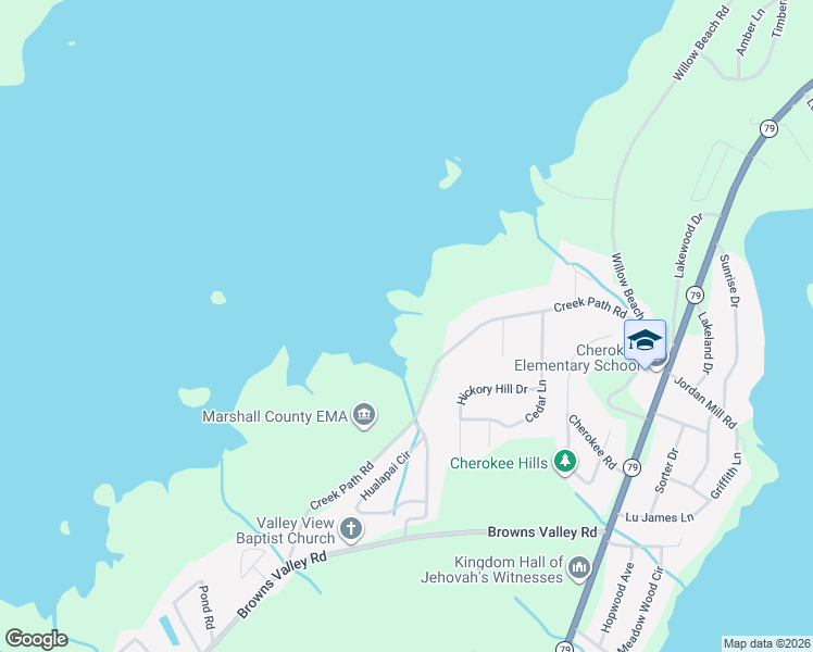 map of restaurants, bars, coffee shops, grocery stores, and more near 3428 Creek Path Road in Guntersville