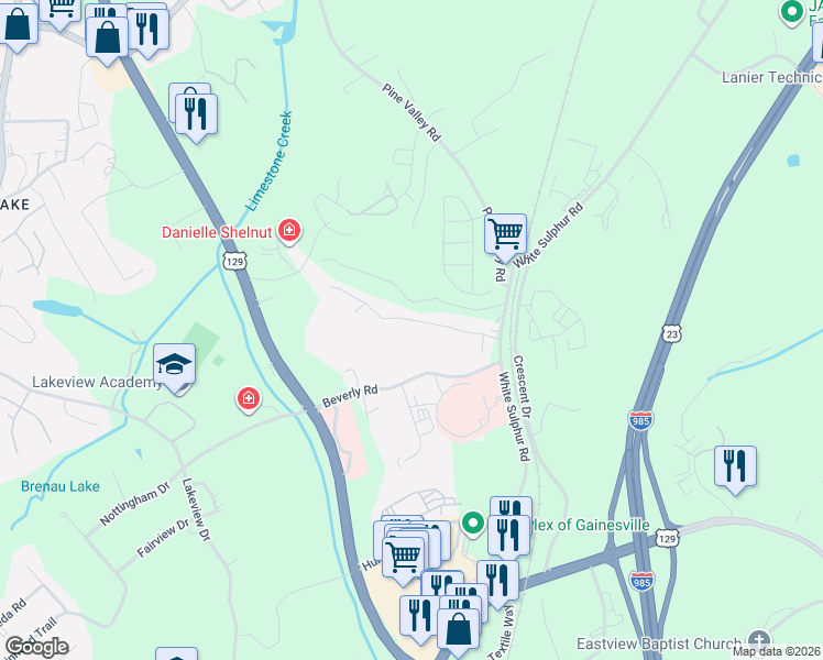 map of restaurants, bars, coffee shops, grocery stores, and more near 2056 Crow Road in Gainesville