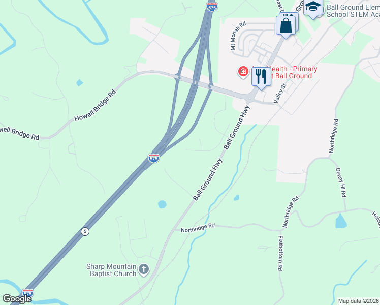 map of restaurants, bars, coffee shops, grocery stores, and more near Phillip Landrum Memorial Highway in Ball Ground