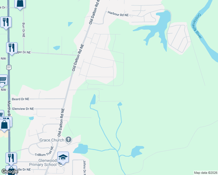 map of restaurants, bars, coffee shops, grocery stores, and more near 159 Painter Road Northeast in Rome