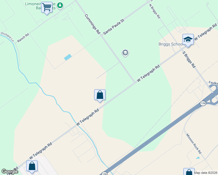 map of restaurants, bars, coffee shops, grocery stores, and more near 13721 West Telegraph Road in Santa Paula