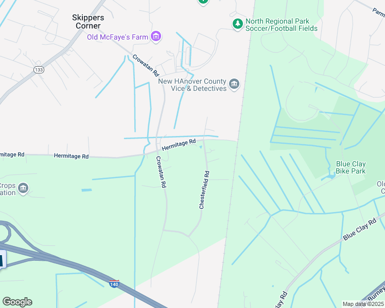 map of restaurants, bars, coffee shops, grocery stores, and more near 302 Chesterfield Road in Castle Hayne