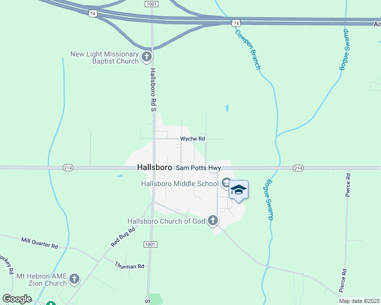 map of restaurants, bars, coffee shops, grocery stores, and more near 195 Wyche Road in Hallsboro