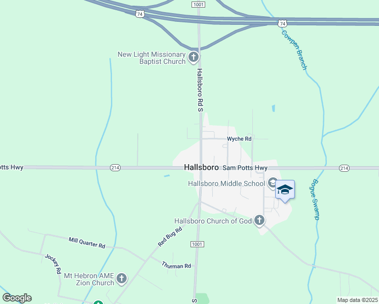map of restaurants, bars, coffee shops, grocery stores, and more near 662 Hallsboro Road South in Hallsboro