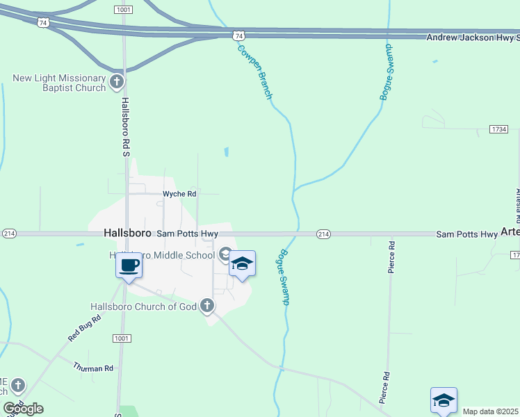 map of restaurants, bars, coffee shops, grocery stores, and more near 4575 Sam Potts Highway in Hallsboro