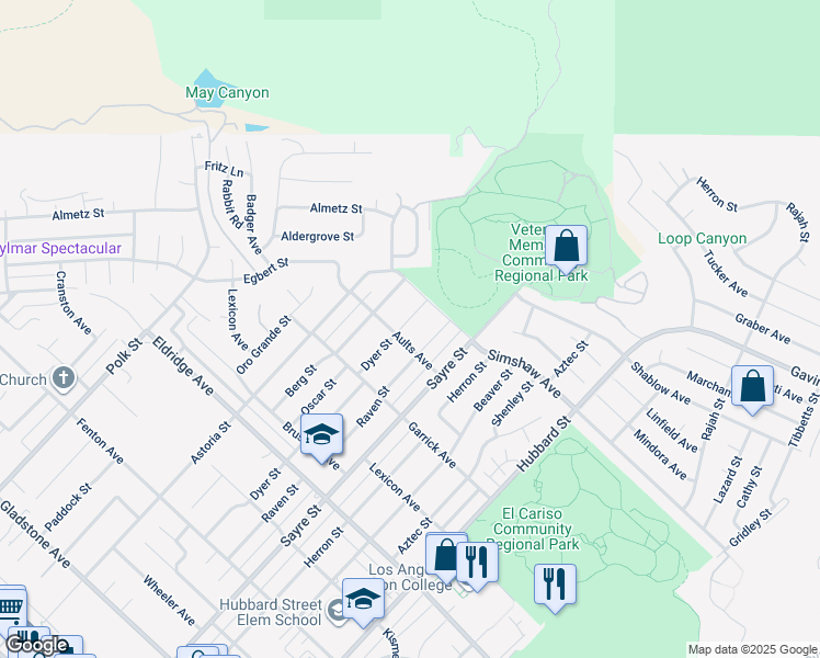 map of restaurants, bars, coffee shops, grocery stores, and more near 13290 Dyer Street in Los Angeles