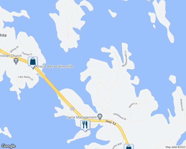 map of restaurants, bars, coffee shops, grocery stores, and more near 2285 Boy Scout Camp Road in Gainesville