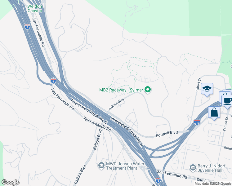 map of restaurants, bars, coffee shops, grocery stores, and more near 16722 Nicklaus Drive in Los Angeles