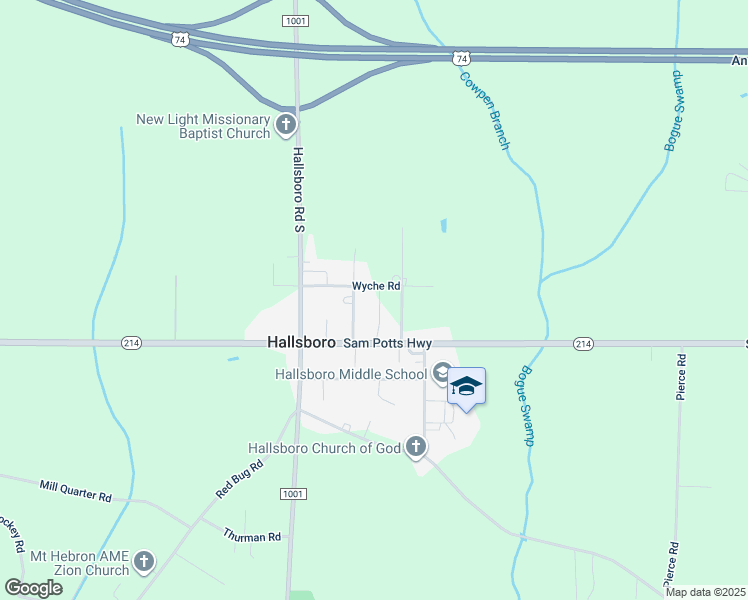 map of restaurants, bars, coffee shops, grocery stores, and more near 193 Wyche Road in Hallsboro