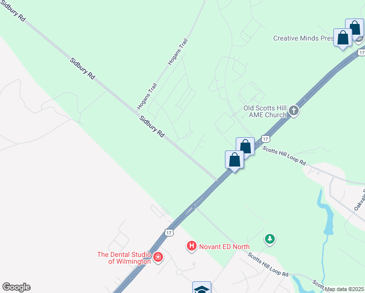 map of restaurants, bars, coffee shops, grocery stores, and more near 10095 Sidbury Road in Wilmington