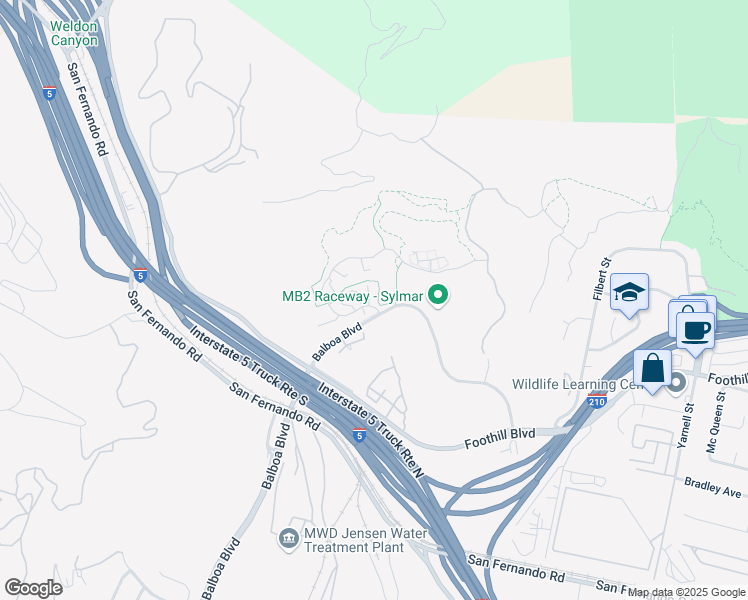 map of restaurants, bars, coffee shops, grocery stores, and more near 16710 Nicklaus Drive in Los Angeles