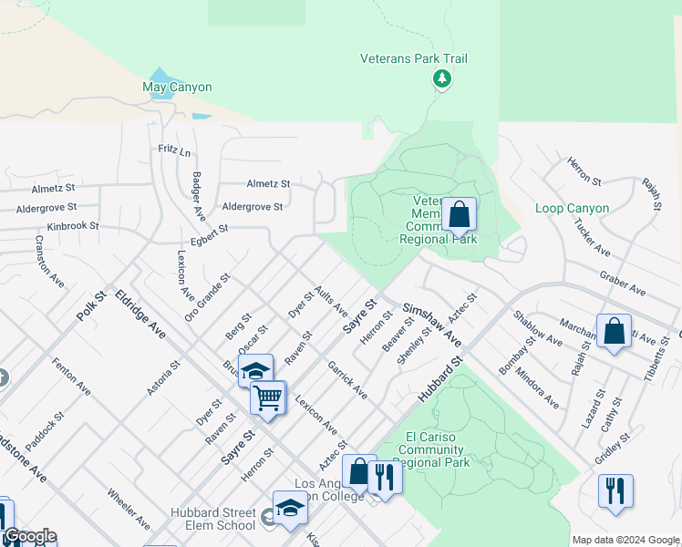 map of restaurants, bars, coffee shops, grocery stores, and more near 13266 Dyer Street in Los Angeles