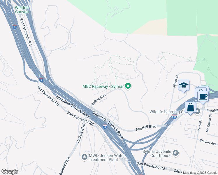 map of restaurants, bars, coffee shops, grocery stores, and more near 16710 Nicklaus Drive in Los Angeles