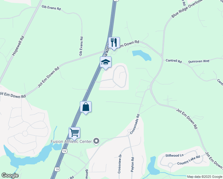 map of restaurants, bars, coffee shops, grocery stores, and more near 6165 Smoke Ridge Lane in Cumming