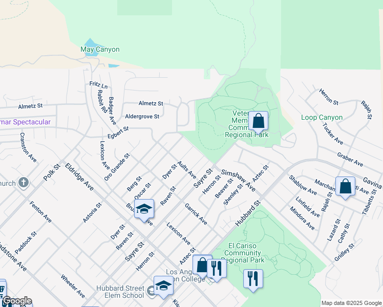 map of restaurants, bars, coffee shops, grocery stores, and more near 13266 Dyer Street in Los Angeles