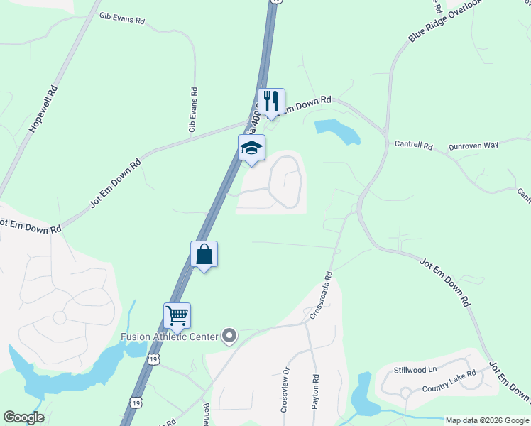 map of restaurants, bars, coffee shops, grocery stores, and more near 6220 Smoke Ridge Lane in Cumming