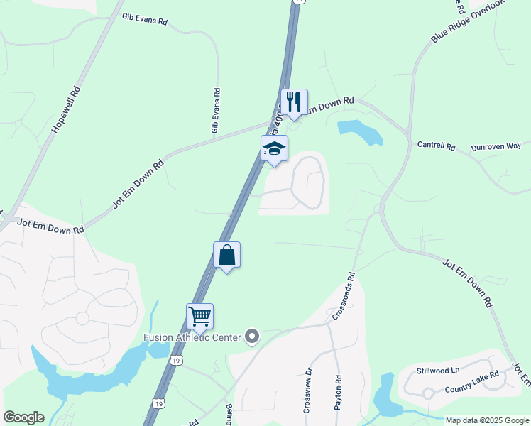 map of restaurants, bars, coffee shops, grocery stores, and more near 6220 Smoke Ridge Lane in Cumming