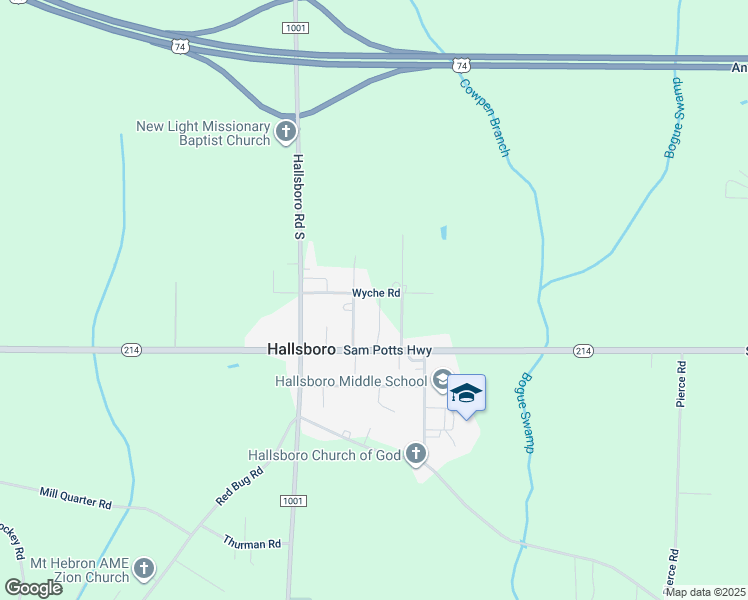 map of restaurants, bars, coffee shops, grocery stores, and more near 195 Wyche Road in Hallsboro