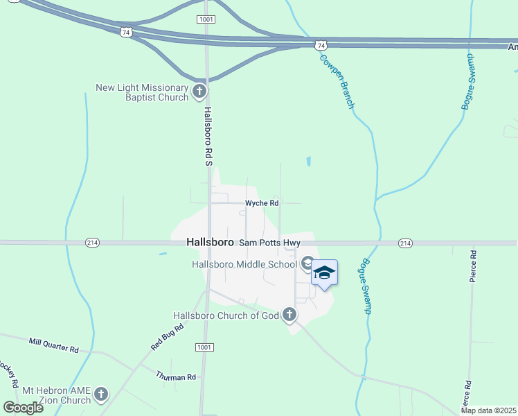 map of restaurants, bars, coffee shops, grocery stores, and more near 193 Wyche Road in Hallsboro