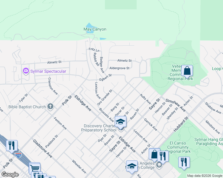 map of restaurants, bars, coffee shops, grocery stores, and more near 13883 Garrick Avenue in Los Angeles