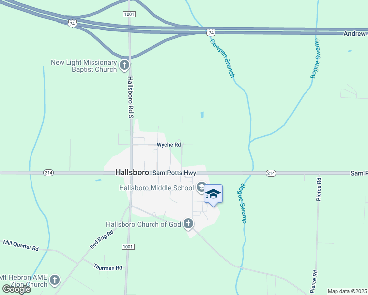 map of restaurants, bars, coffee shops, grocery stores, and more near 124 Wyche Road in Hallsboro