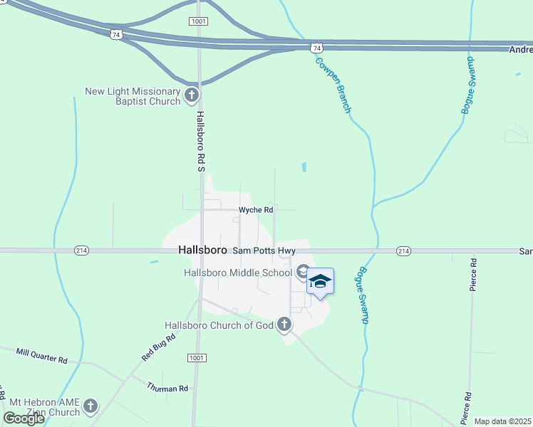 map of restaurants, bars, coffee shops, grocery stores, and more near 147 Wyche Road in Hallsboro