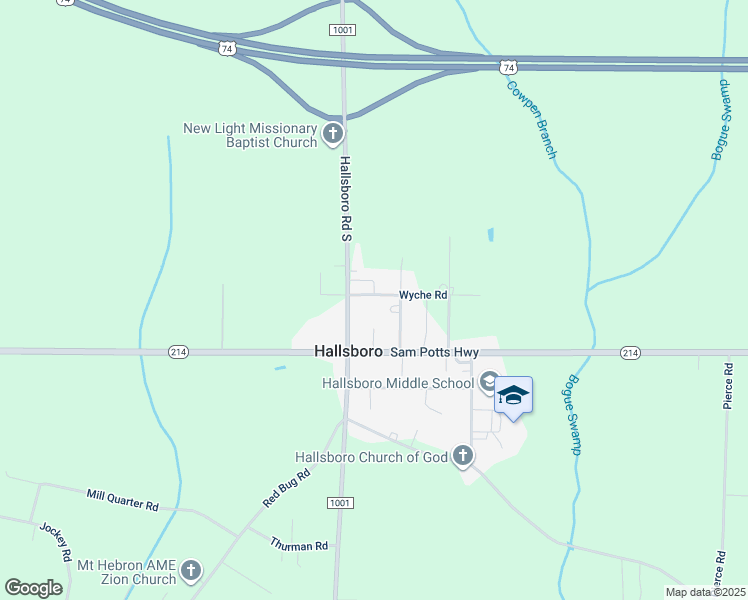 map of restaurants, bars, coffee shops, grocery stores, and more near 342 Wyche Road in Hallsboro