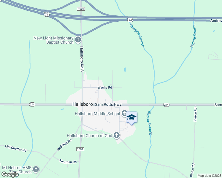 map of restaurants, bars, coffee shops, grocery stores, and more near 147 Wyche Road in Hallsboro