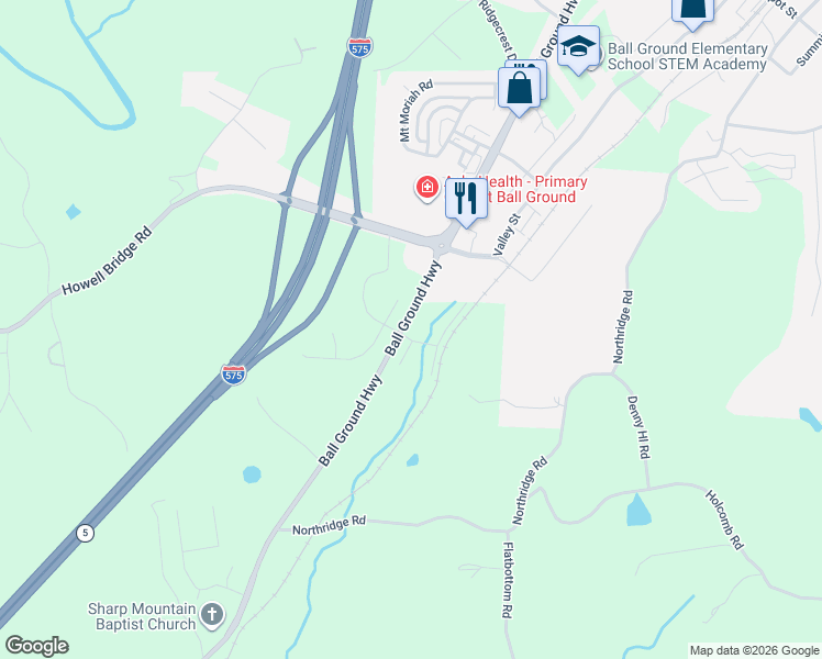 map of restaurants, bars, coffee shops, grocery stores, and more near 7934 Ball Ground Highway in Ball Ground