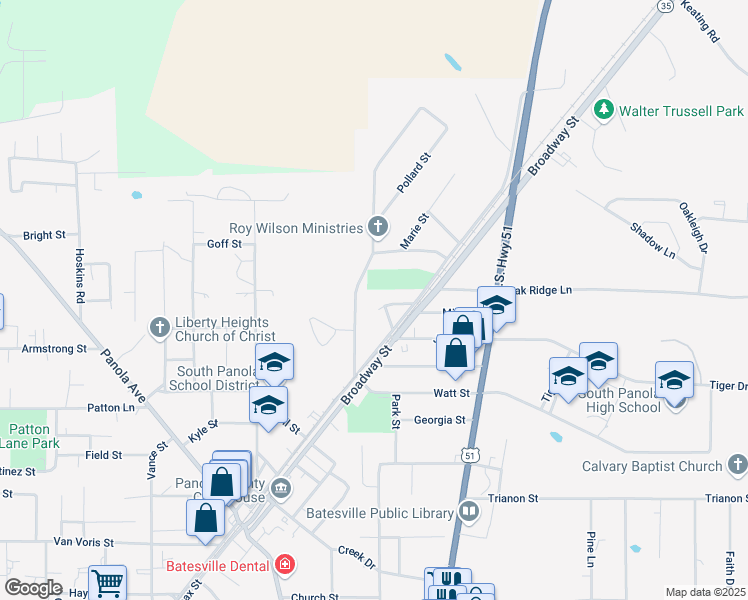 map of restaurants, bars, coffee shops, grocery stores, and more near 218 Pollard Street in Batesville