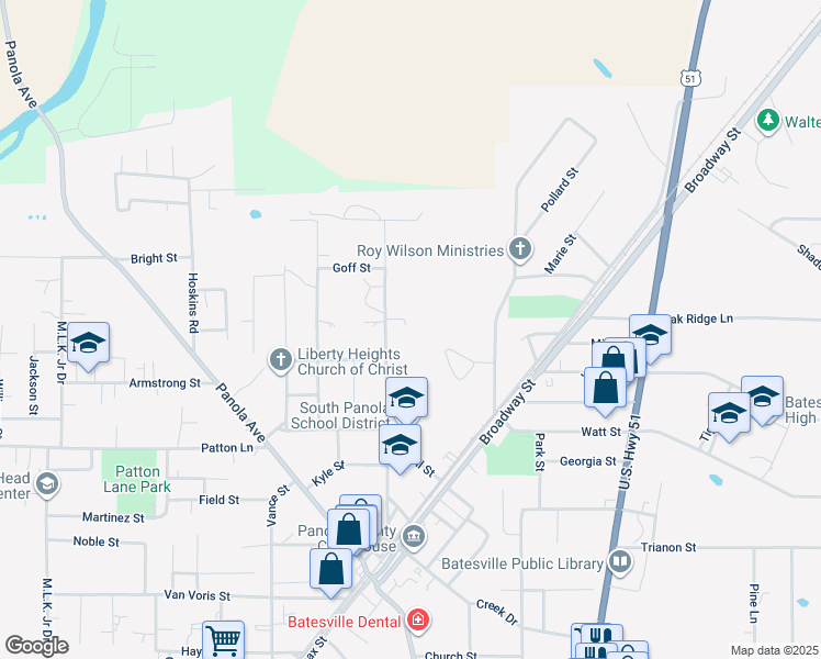 map of restaurants, bars, coffee shops, grocery stores, and more near 410 College Street in Batesville