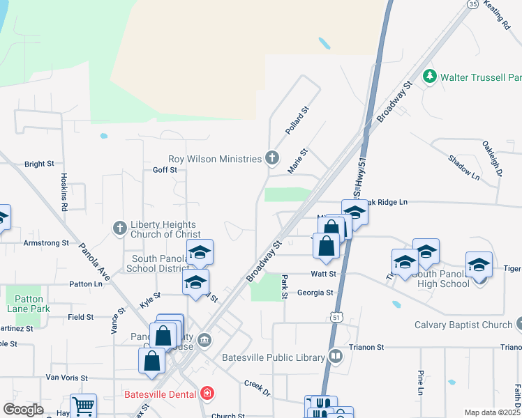 map of restaurants, bars, coffee shops, grocery stores, and more near 218 Pollard Street in Batesville