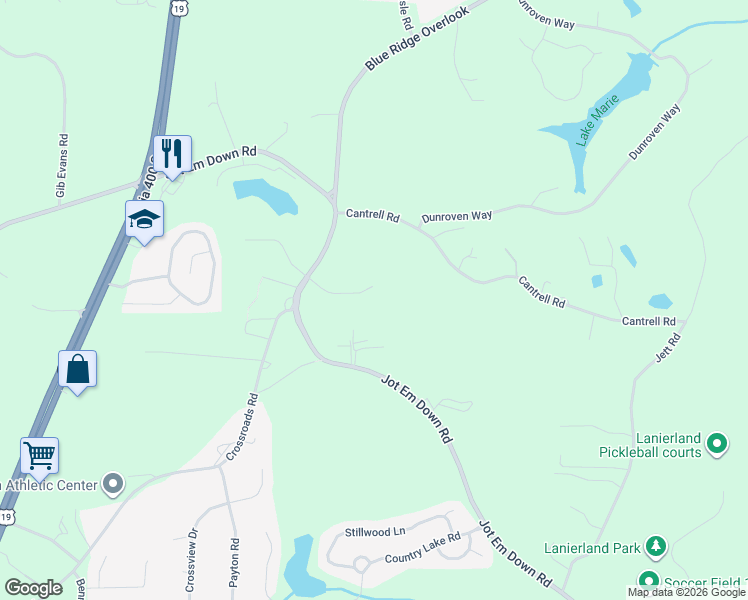 map of restaurants, bars, coffee shops, grocery stores, and more near 5270 Kendalls Way in Cumming