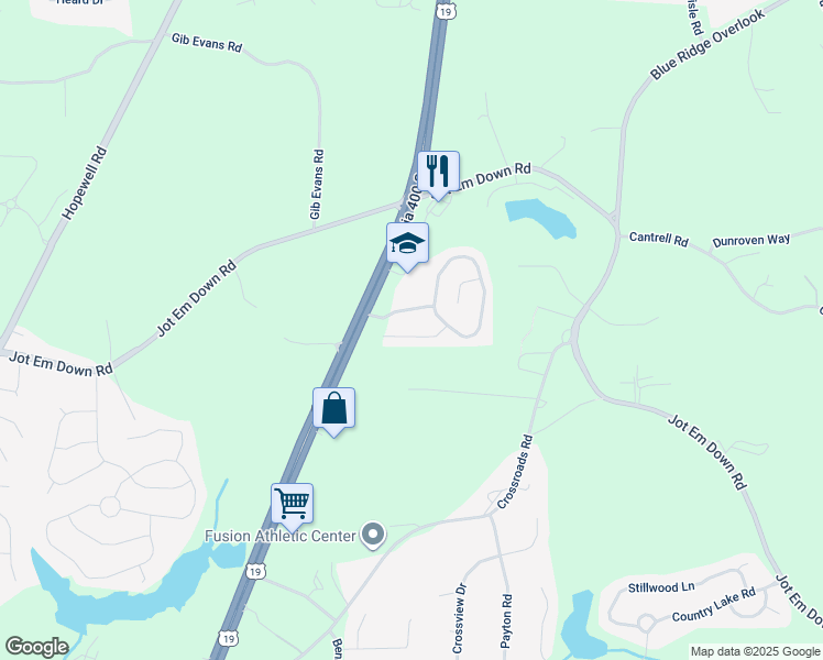 map of restaurants, bars, coffee shops, grocery stores, and more near 6220 Smoke Ridge Lane in Cumming