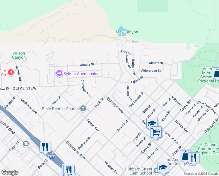 map of restaurants, bars, coffee shops, grocery stores, and more near 13659 Polk Street in Los Angeles