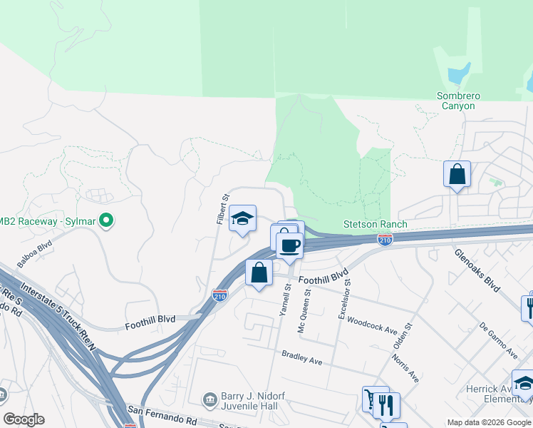 map of restaurants, bars, coffee shops, grocery stores, and more near 16035 Circle Diamond Road in Los Angeles