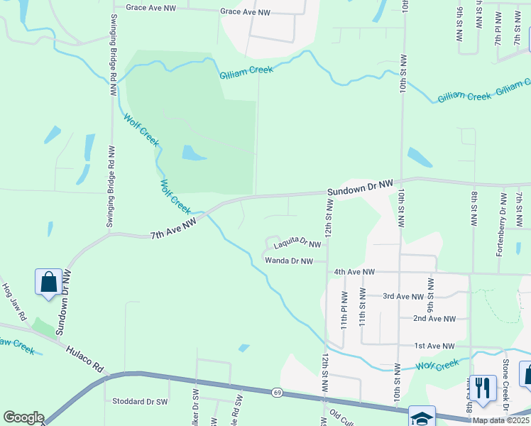 map of restaurants, bars, coffee shops, grocery stores, and more near 610 Fairway Circle in Arab