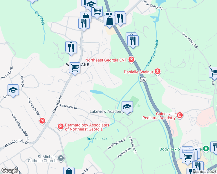 map of restaurants, bars, coffee shops, grocery stores, and more near 1901 Norton Drive in Gainesville