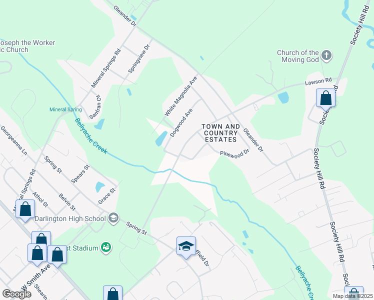map of restaurants, bars, coffee shops, grocery stores, and more near 203 Lawson Road in Darlington