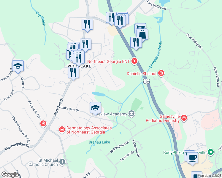map of restaurants, bars, coffee shops, grocery stores, and more near 1901 Norton Drive in Gainesville