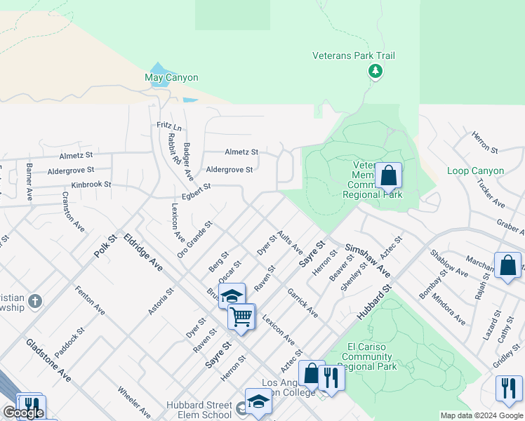 map of restaurants, bars, coffee shops, grocery stores, and more near 13874 Aults Avenue in Los Angeles