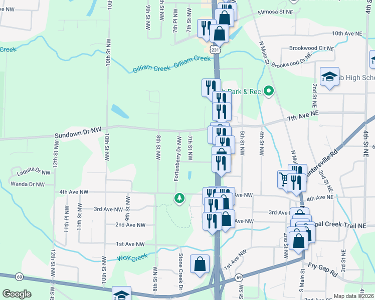 map of restaurants, bars, coffee shops, grocery stores, and more near 608-698 7th Street Northwest in Arab