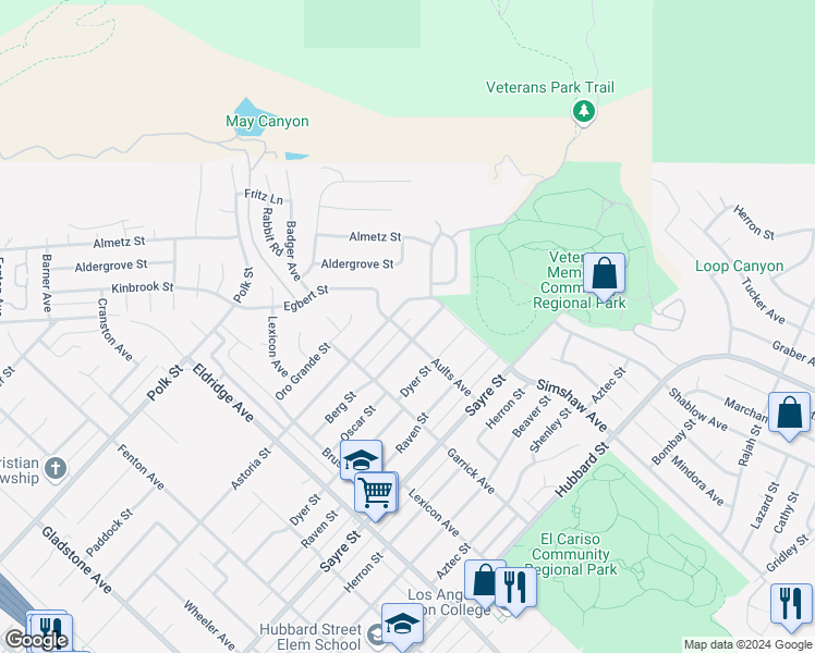 map of restaurants, bars, coffee shops, grocery stores, and more near 13874 Aults Avenue in Los Angeles
