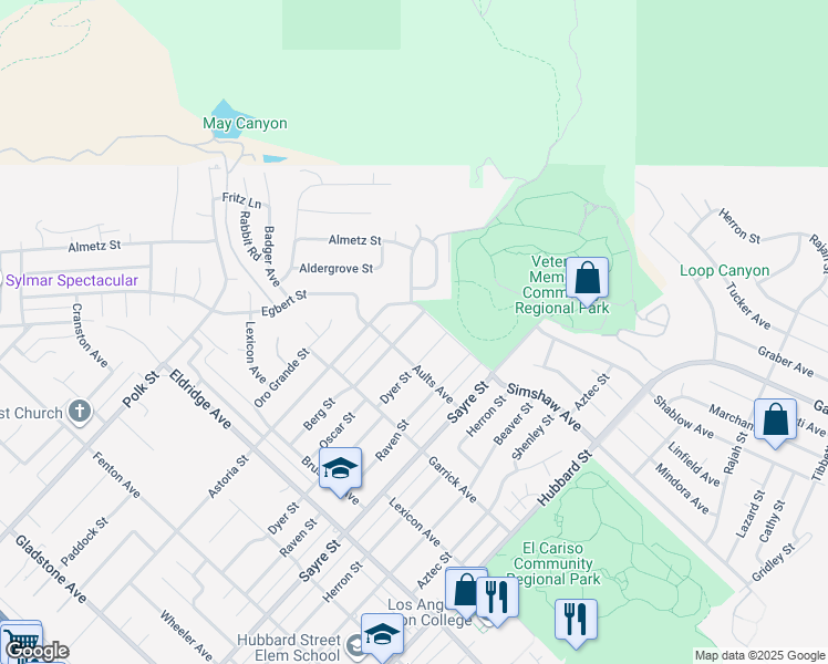 map of restaurants, bars, coffee shops, grocery stores, and more near 13322 Berg Street in Los Angeles