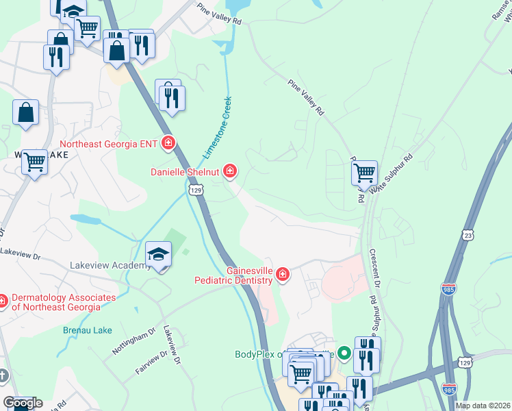 map of restaurants, bars, coffee shops, grocery stores, and more near 2002 Crow Road in Gainesville