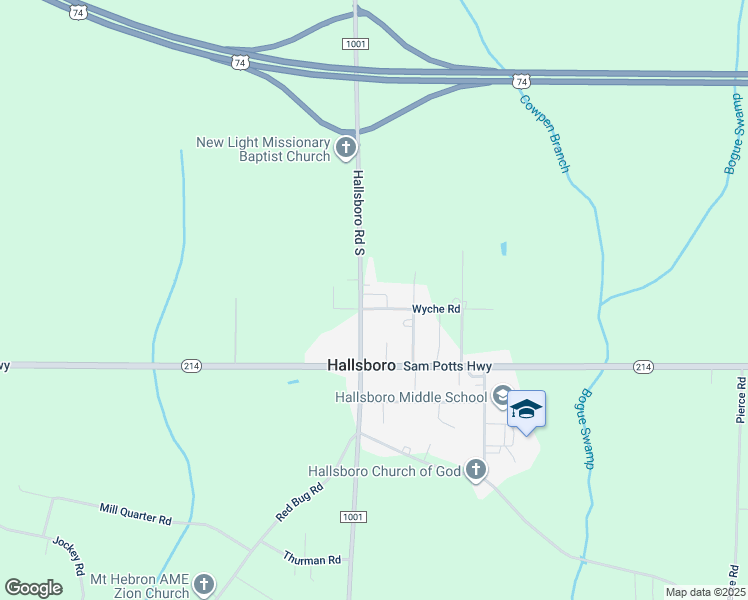 map of restaurants, bars, coffee shops, grocery stores, and more near 342 Wyche Road in Hallsboro