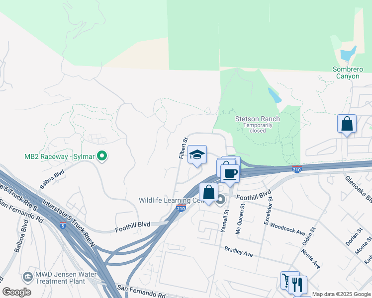 map of restaurants, bars, coffee shops, grocery stores, and more near 15994 Filbert Street in Los Angeles