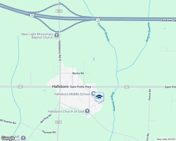 map of restaurants, bars, coffee shops, grocery stores, and more near 41 Wyche Road in Hallsboro
