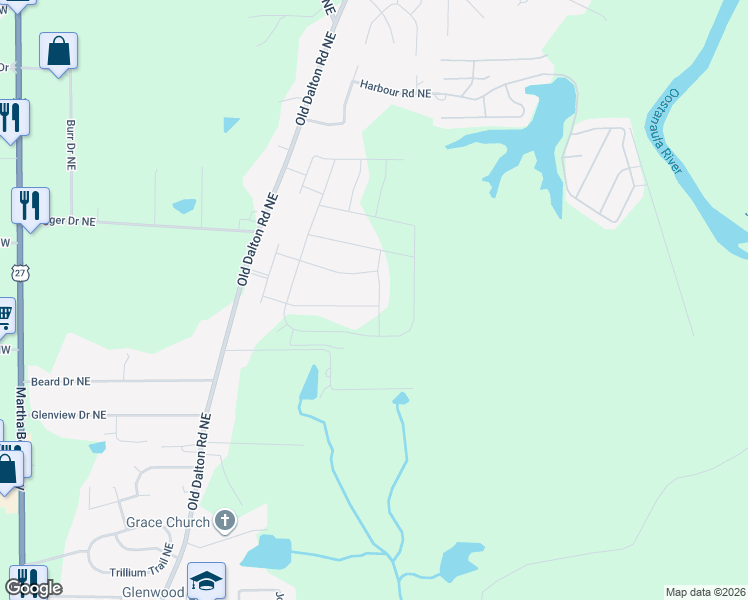 map of restaurants, bars, coffee shops, grocery stores, and more near 283 Painter Road Northeast in Rome
